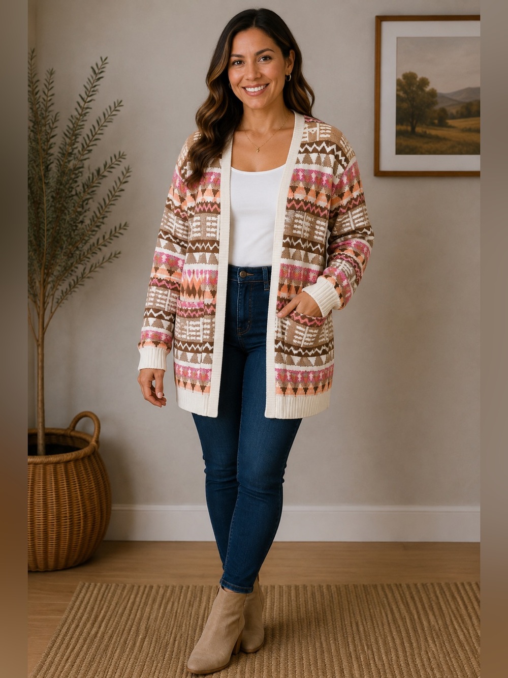 WOMENS large Aztec print cardigan